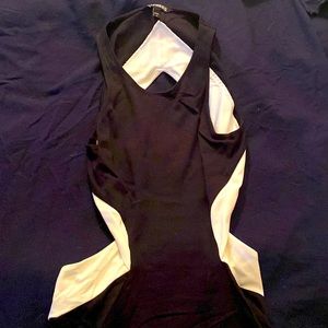 Backless body con dress in black and white